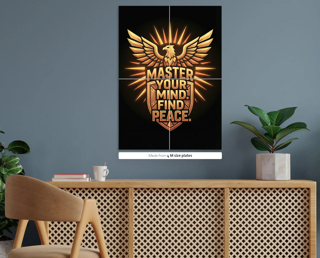 Golden Eagle Shield with Inscription — metal poster wall art by Lineer
